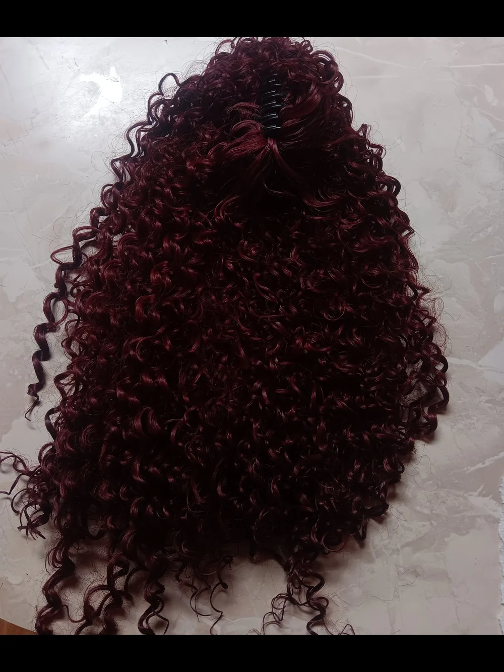 Deep Burgundy Curly Women's  Pony Tail Claw Clip Vibrant Wine Red